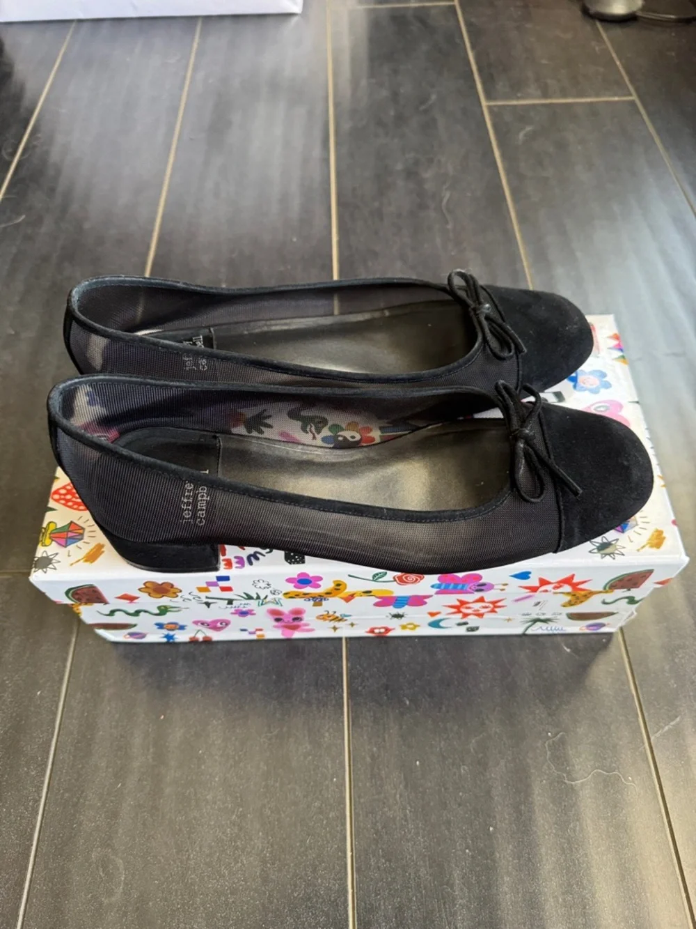 Jeffrey Campbell Mesh Black Suede-Trim Ballet with Bow size 8